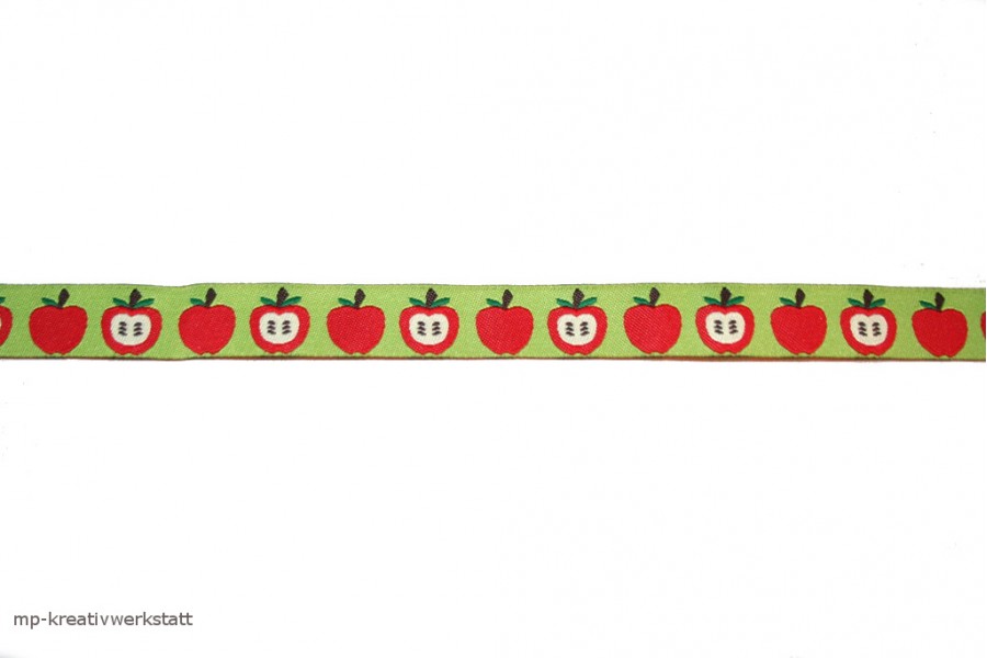 1m Webband mit roten Äpfeln auf Grün